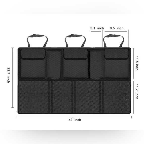 Car Rear Cargo Area Back of Seat Large Storage Organizer With Pockets - Picture 2 of 8